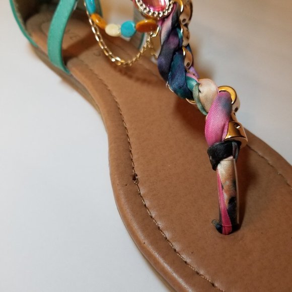 Venus Turquoise Jeweled Thong Sandals - Picture 8 of 16